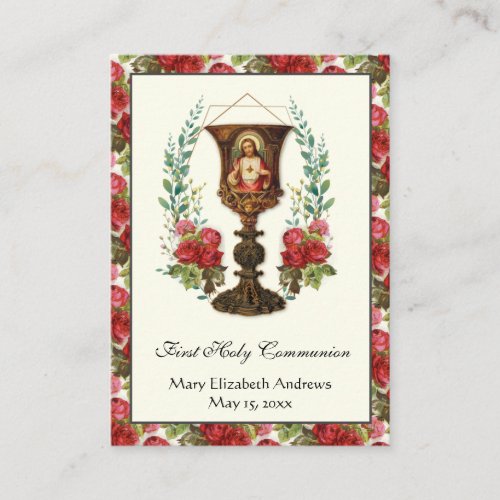 First Communion Jesus Chalice Roses Prayer  Business Card