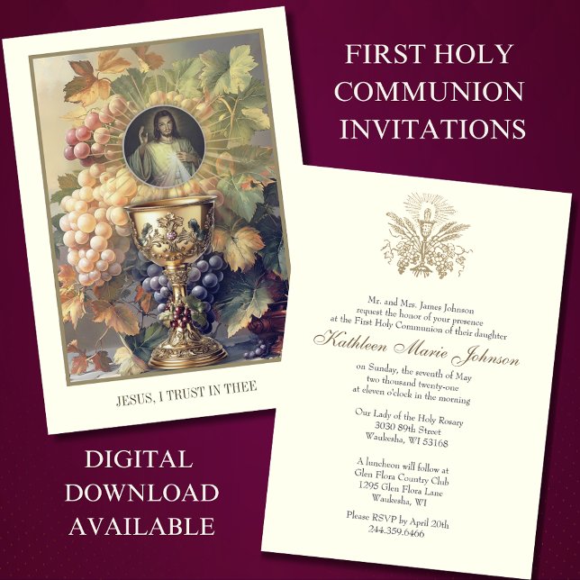 First Communion Jesus Divine Mercy Chalice Host Invitation (Creator Uploaded)