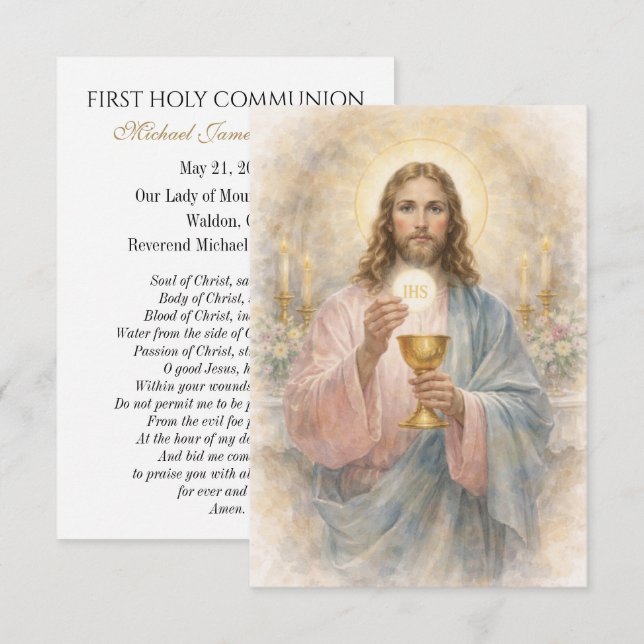 First Communion Jesus Eucharist Keepsake Prayer Announcement (Front/Back)
