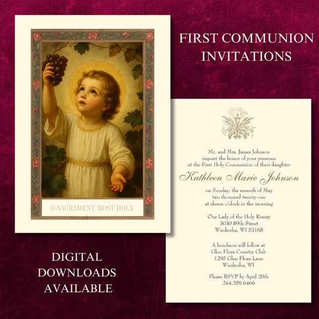 First Communion Jesus reaching for grapes Invitation (Creator Uploaded)
