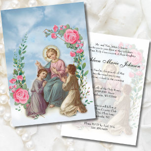 First Communion Jesus with Children Floral Invitation