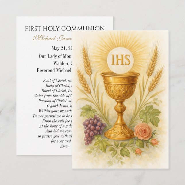 First Communion Keepsake Eucharistic Chalice Card (Front/Back)