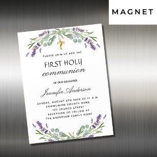 First communion lavender eucalyptus violet luxury magnetic invitation