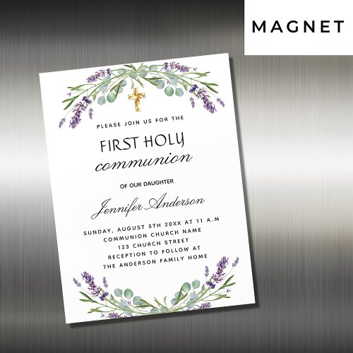 First communion lavender eucalyptus violet luxury magnetic invitation