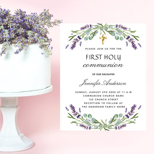 First communion lavender violet budget invitation flyer