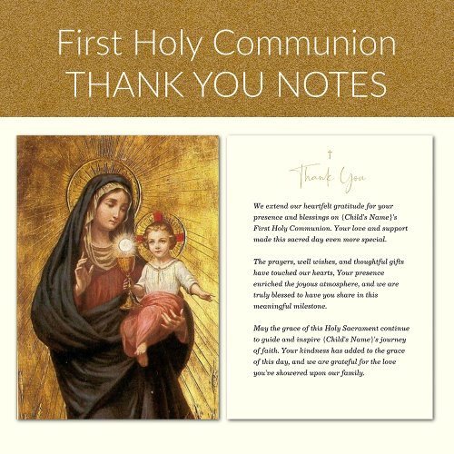 First Communion Mary Jesus and Eucharist Thank You Card
