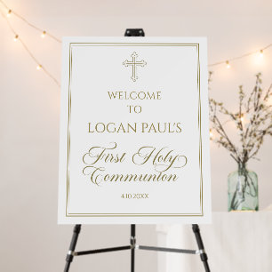 First Communion Modern Welcome Sign gold and white