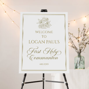 First Communion Modern Welcome Sign gold and white