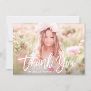 First Communion Modern White Script Cross Photo Thank You Card
