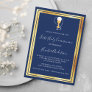 First Communion navy blue gold chalice host Invitation
