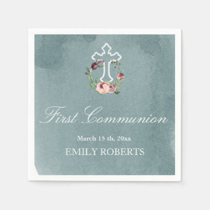 first communion ocean marsala floral monogram napkins