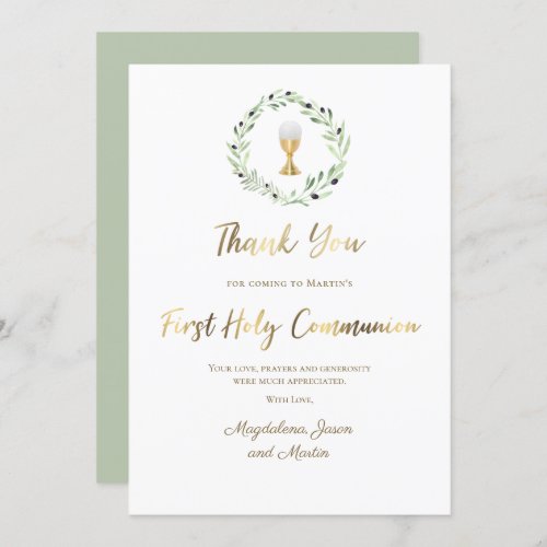 First Communion olive wreath thank you Card