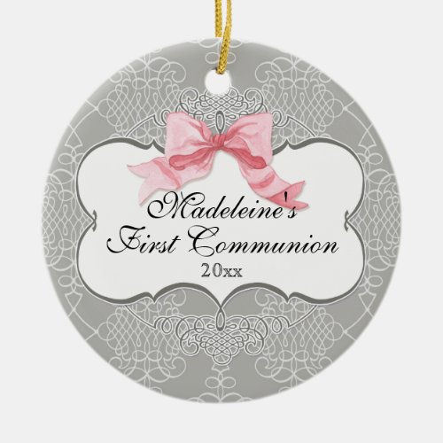 First Communion Ornament _ French Bow Swirl