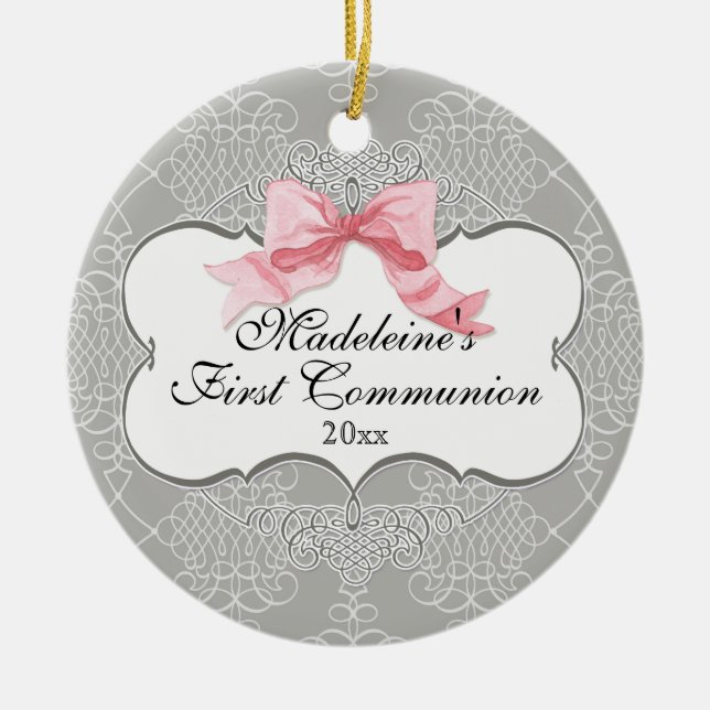 First Communion Ornament - French Bow Swirl (Front)