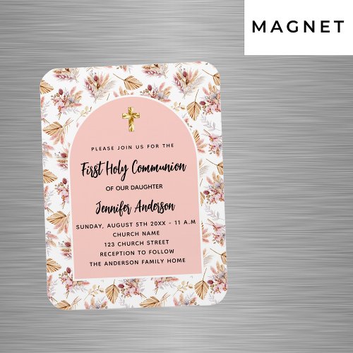 First Communion pampas flowers rose invitation Magnet