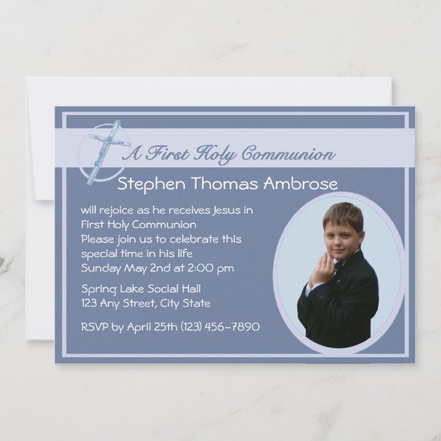 First Communion Photo/ Blue Invitation (Front)