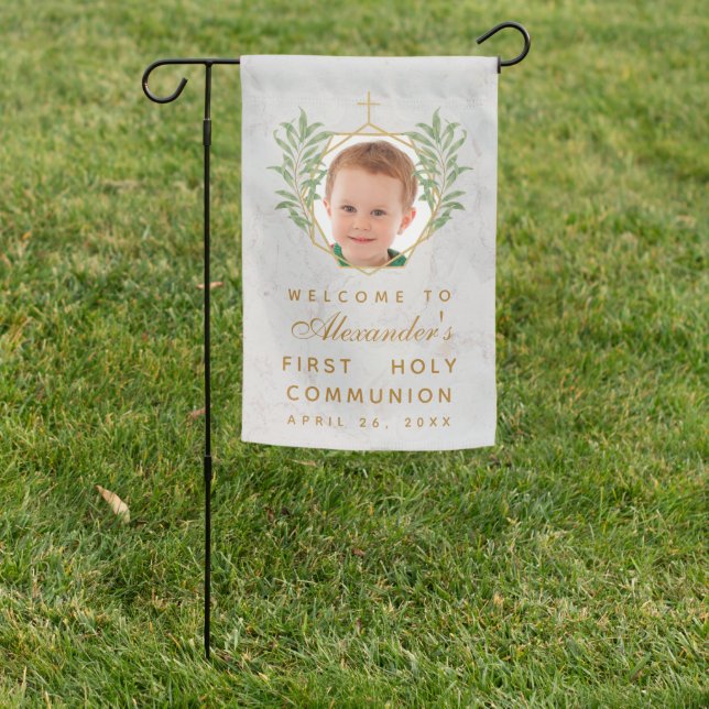 First Communion Photo Botanical Greenery Foliage Garden Flag (In SItu)