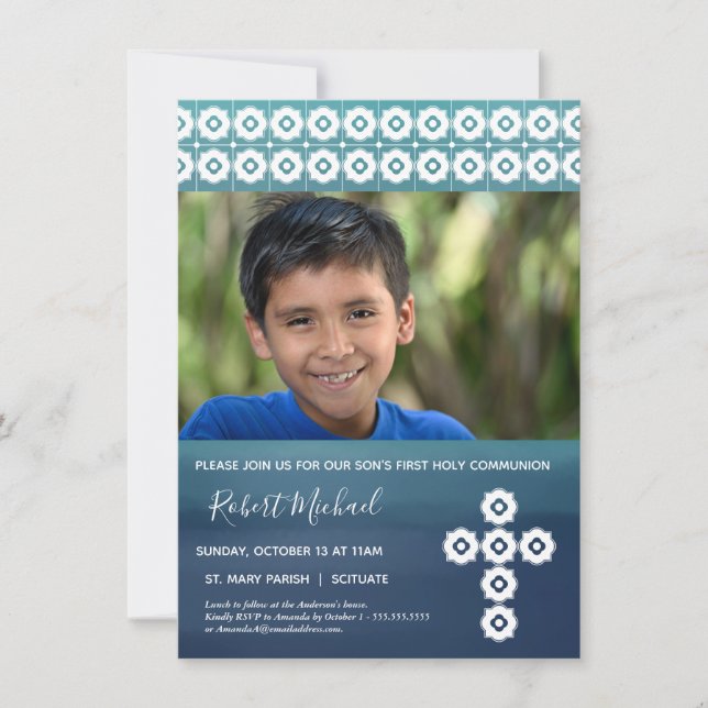 First Communion Photo Card - Boy's Invitation (Front)