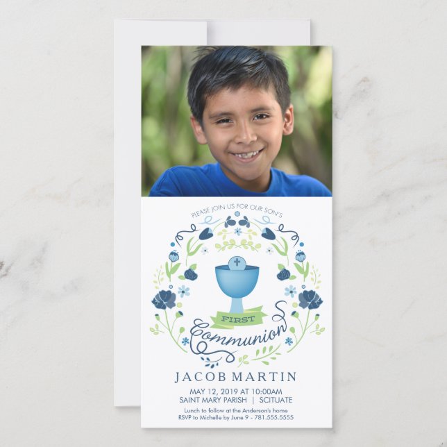 First Communion Photo Card - Invitation - Boy (Front)