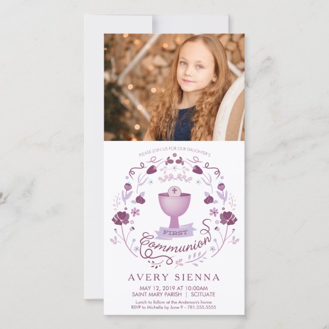 First Communion Photo Card - Invitation - Girl (Front)