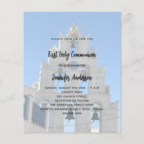First Communion photo church budget invitation