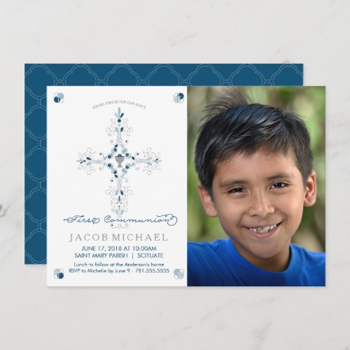 First Communion Photo Invitation Boys Custom