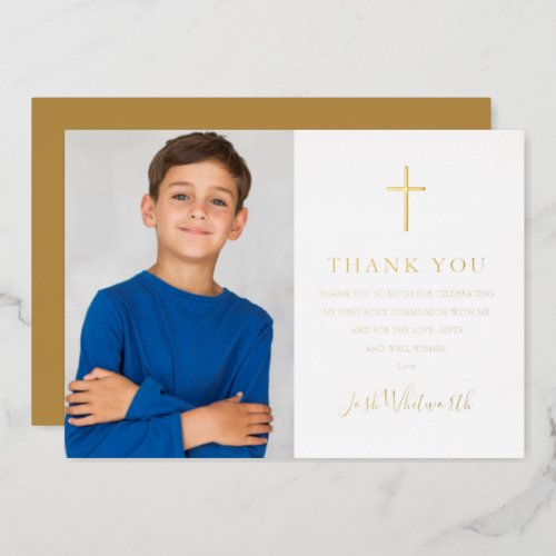 First Communion Photo Real Foil Thank You Card