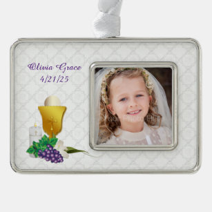 First Communion Photo Silver Plated Framed Ornament