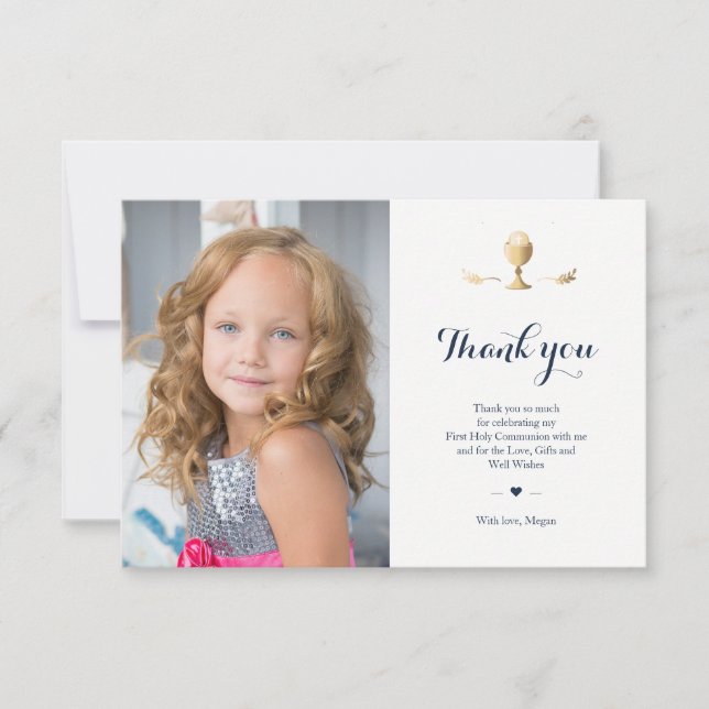 First Communion Photo Thank you Minimalist Gold Invitation (Front)