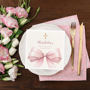 First Communion pink bow cream cross luncheon Napkins
