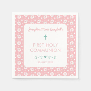 First Communion Pink Floral Girl Religious Baptism Napkins