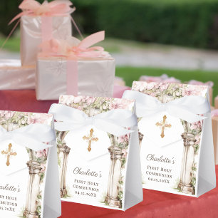 First Communion Pink Florals Arch Cross Favor Boxes