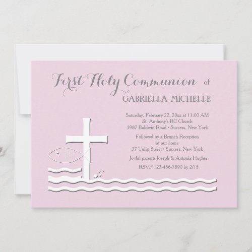 First Communion Pink Invitation