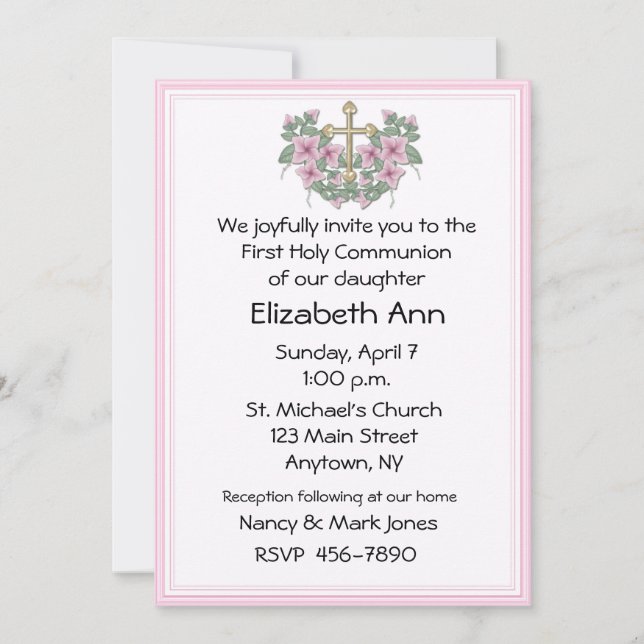 First Communion Pink Invitation (Front)