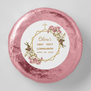 First Communion Pink Orchids Gold Floral Geometric Dipped Oreo Cookie Favors