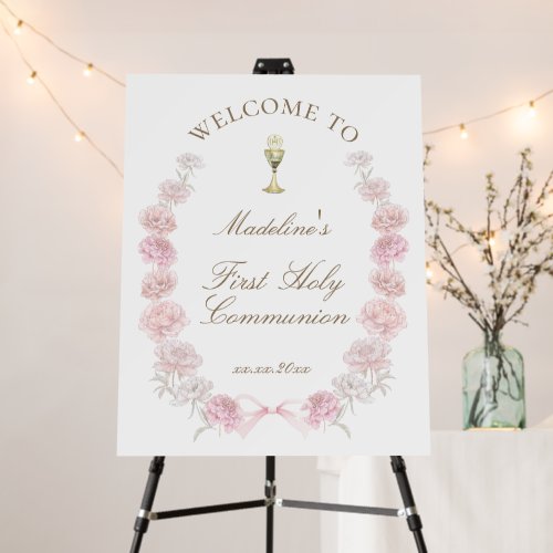 First Communion pink peonies welcome Foam Board