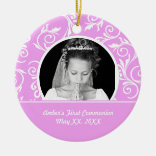 First Communion Pink Photo Ornament