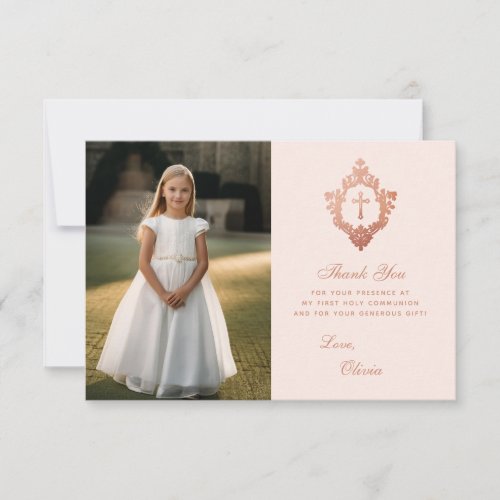 First Communion Pink Rose Gold Crest Girl Photo