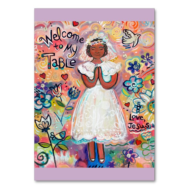First Communion Prayer Card for Black Girl (Front)
