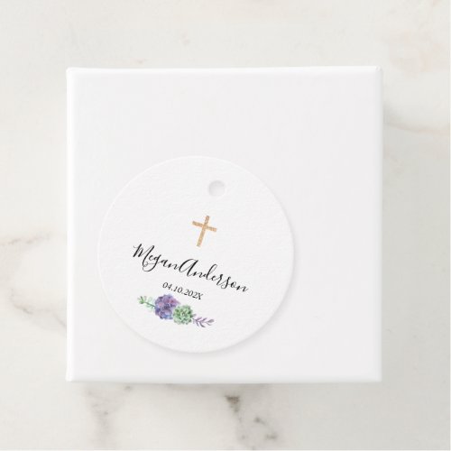 First Communion Purple and Gold Elegant Favor Tags