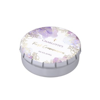 First Communion Purple Floral Candy Tin by lucykitty at Zazzle