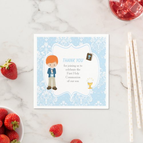 First Communion Red Hair Boy Thank You Napkins