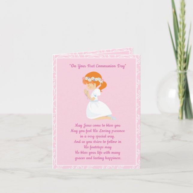 First Communion Red Hair Girl Card (Front)