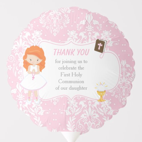 First Communion Red Hair Girl Thank You Balloon