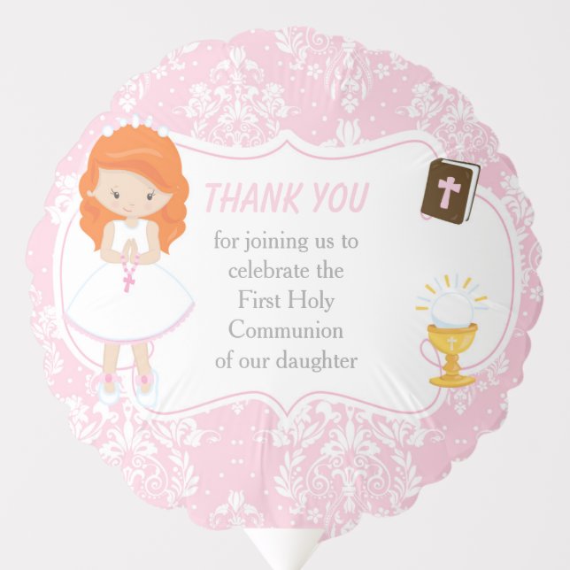 First Communion Red Hair Girl Thank You Balloon (Front)