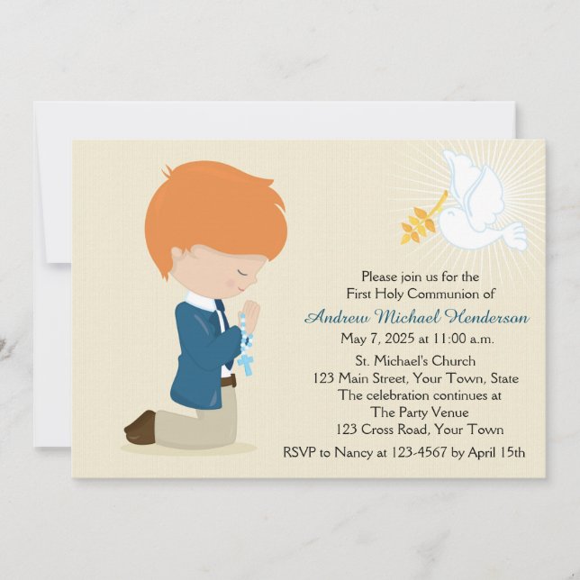 First Communion, Red Haired Boy Invitation (Front)