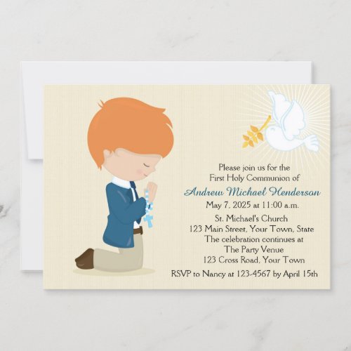 First Communion Red Haired Boy Invitation