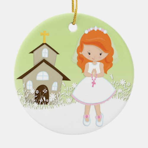 First Communion Red Haired Girl Church Ceramic Ornament