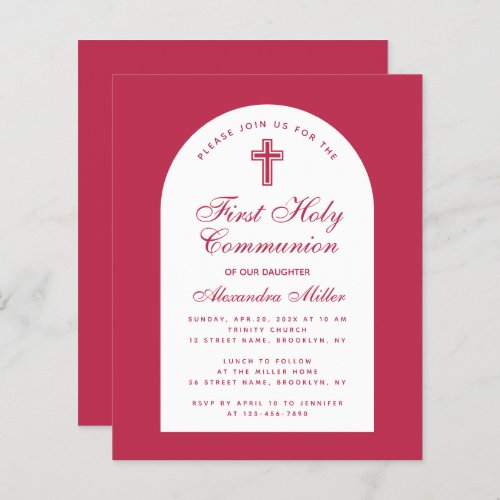 First Communion Red Magenta Budget Girl Invitation
