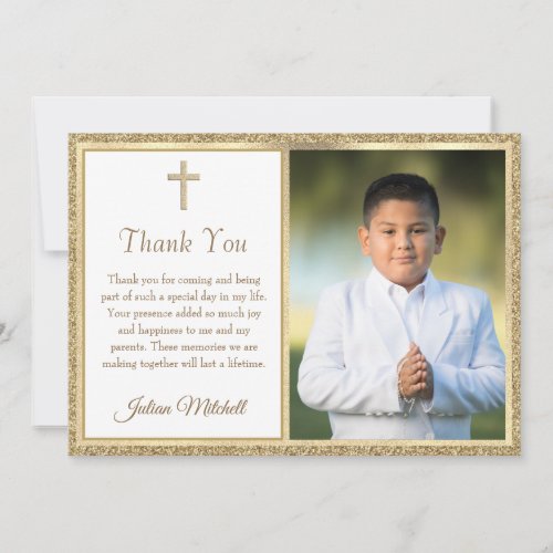 First Communion Religious Gold Cross Boy Thank You